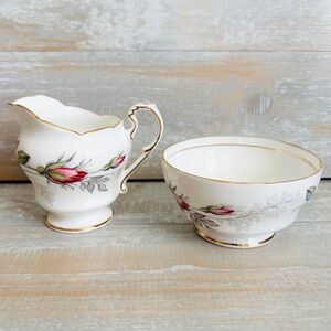 Paragon Bridal Rose Creamer Cream Jug & Open Sugar Bowl Bone China Gold Trim